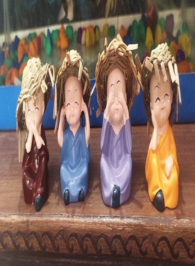 Saugat Traders Polyresin Baby Hat Monk Buddha Idols for Car Dashboard-Home Decor - Multicolour, Set of 4 Pieces - Good Luck Gift - Image 5